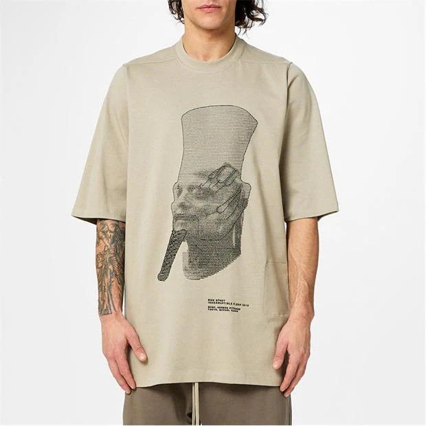 Rick Owens o1g2r1mq0624 T-Shirts in Pearl & Black Size US XL / EU 56 / 4 - 3 Thumbnail