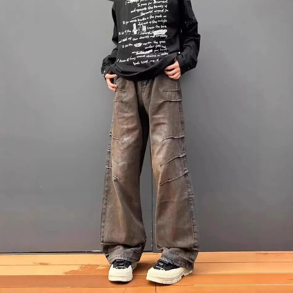 Japanese Brand Retro loose straight leg wide leg dirty dyed jeans Size US 32 / EU 48 - 6 Thumbnail