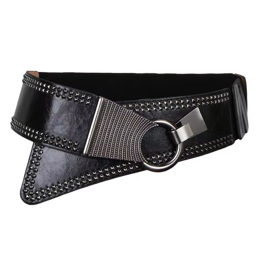 Japanese Brand × Leather PU Leather Punk Elastic Gothic Rivets Wide Cinch Belt Size ONE SIZE - 7 Thumbnail