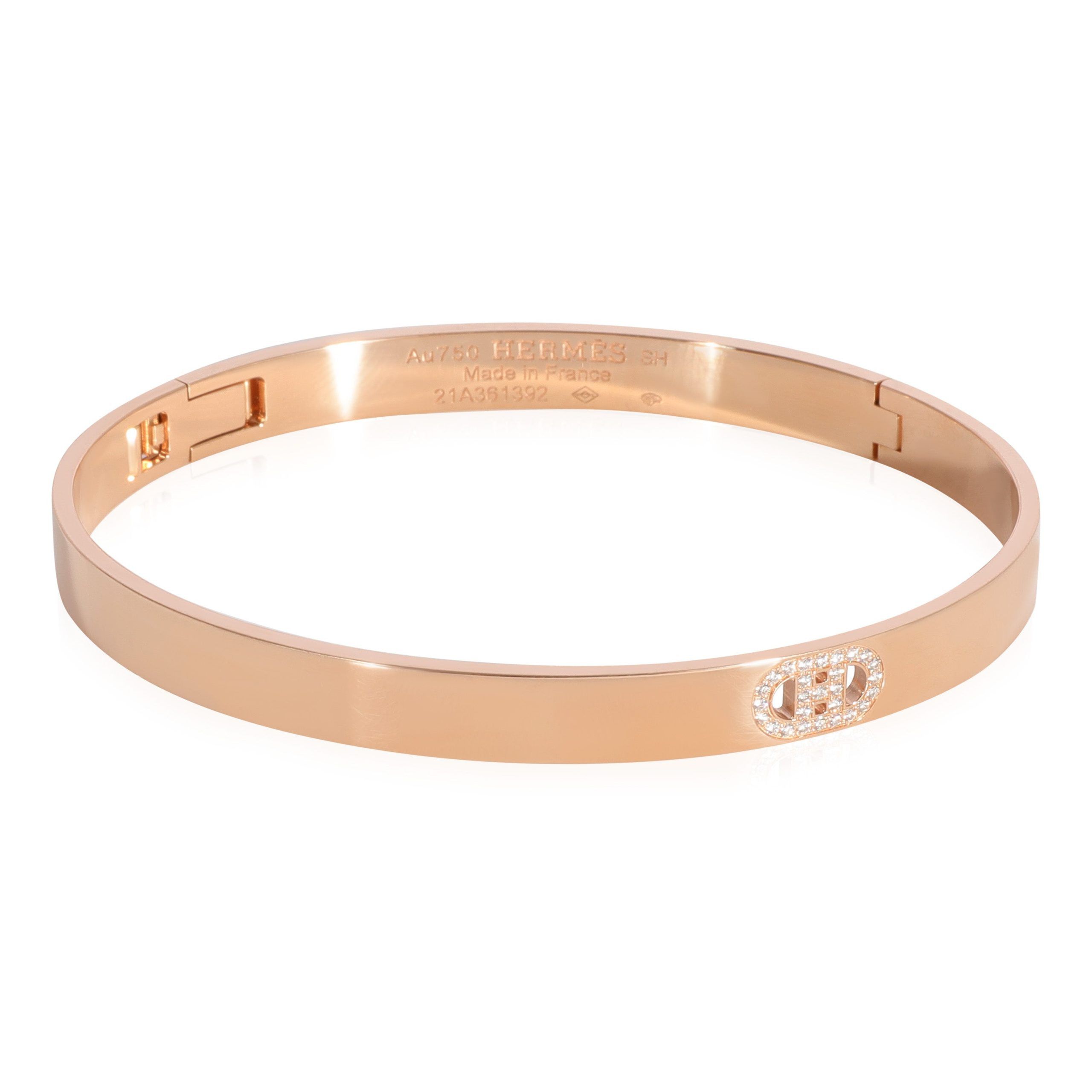 image of Hermes Diamond Bangle In 18K Rose Gold 0.07 Ctw, Women's