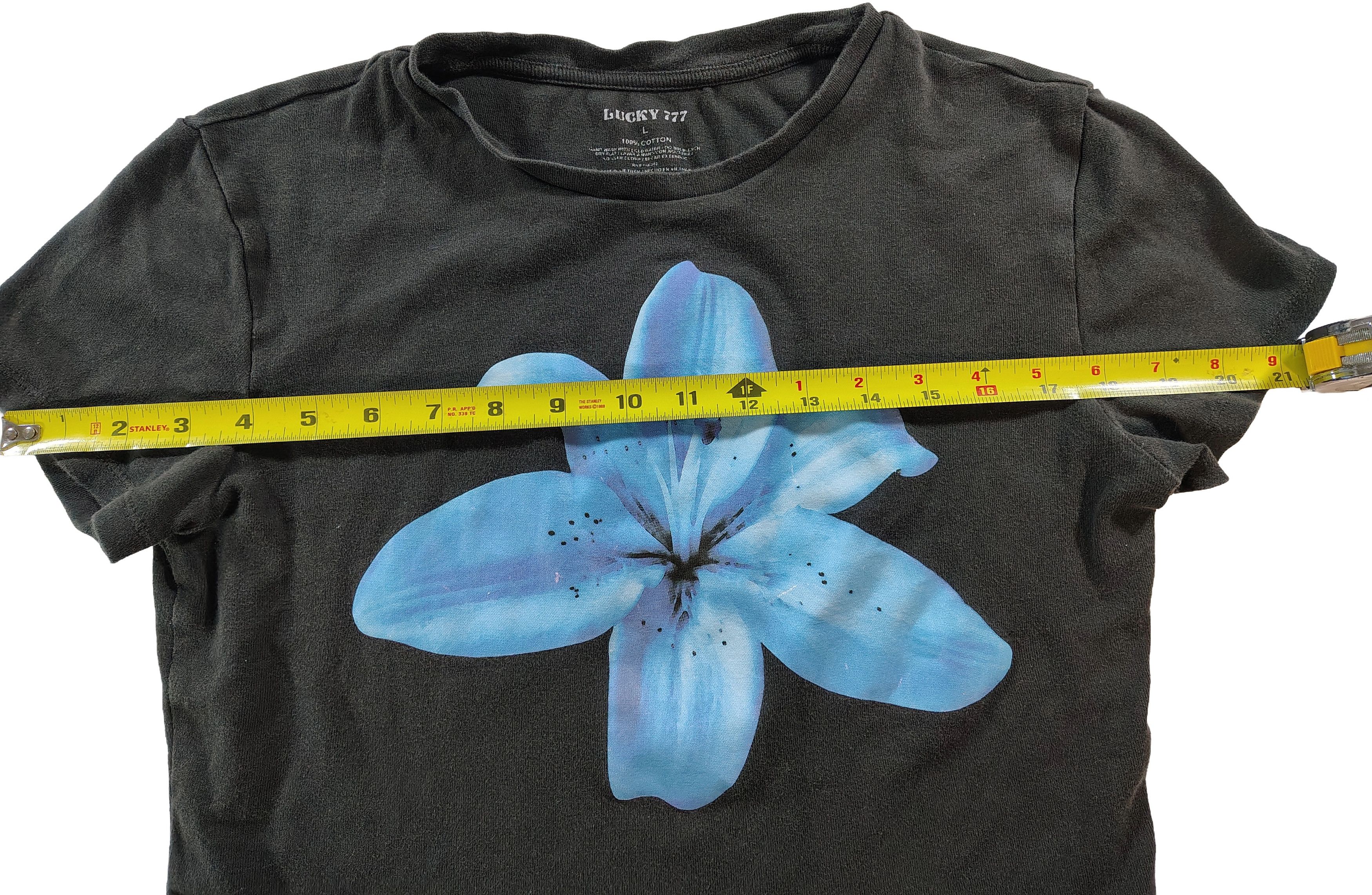 Other Women's Large Lucky 777 Blue Flower Graphic Crop Top Tee Size L / US 10 / IT 46 - 7 Thumbnail
