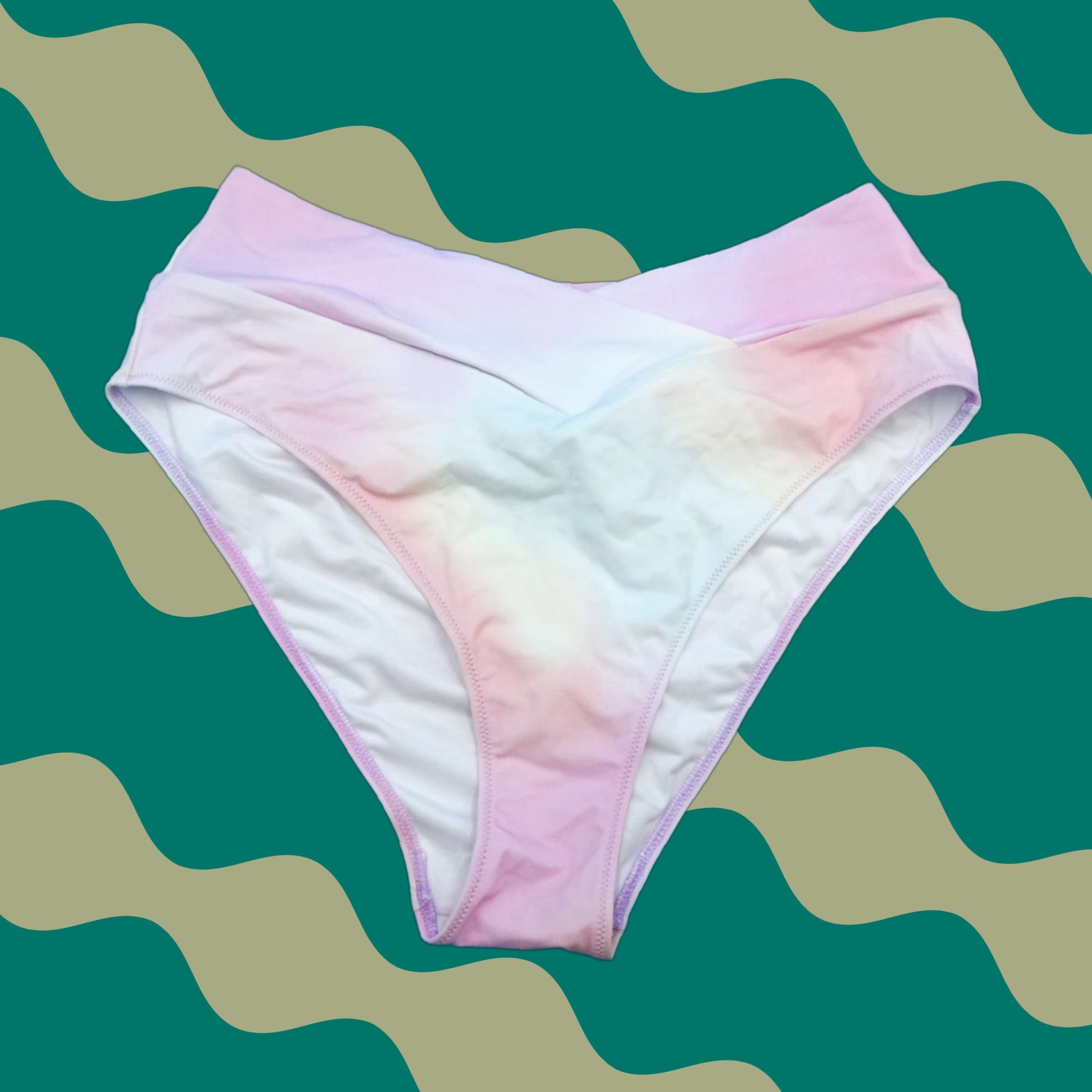 Victoria's Secret XL White Pink Dye Hipster Bottom Swimsuit VS Swim Women Beach 2000s Womens