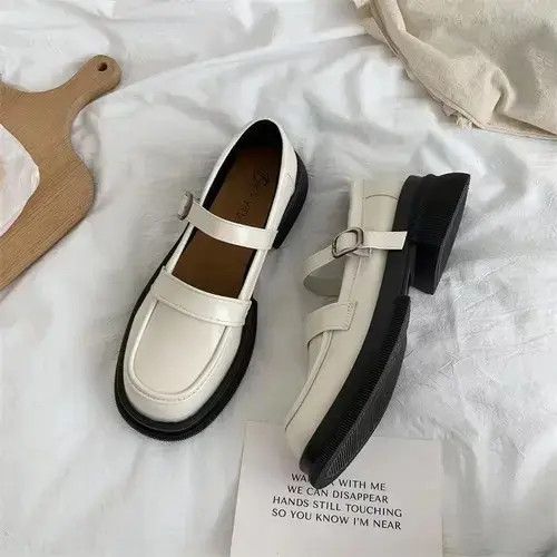 Vintage Retro Japanese Mary Jane British Style Small Leather Shoes in White, Women's (Size 7.5)