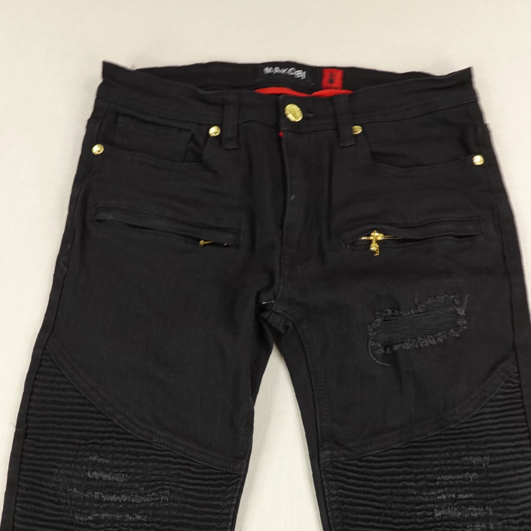 Denime Makobi Slim Fit Jeans Mens 30x32 Black Denim Distressed Stretch Pockets Size US 30 / EU 46 - 2 Thumbnail