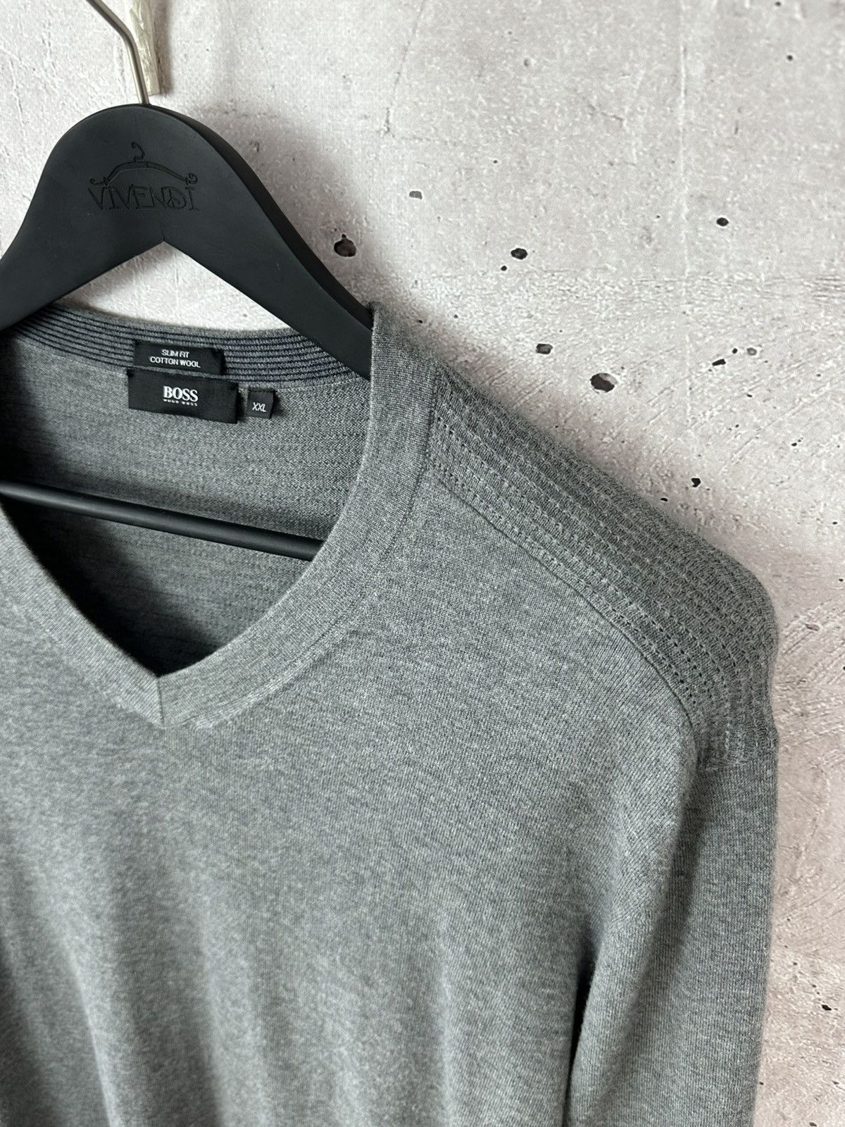 Hugo Boss Hugo Boss Slim Fit Cotton Wool Grey V-neck Sweater Size US XL / EU 56 / 4 - 3 Thumbnail