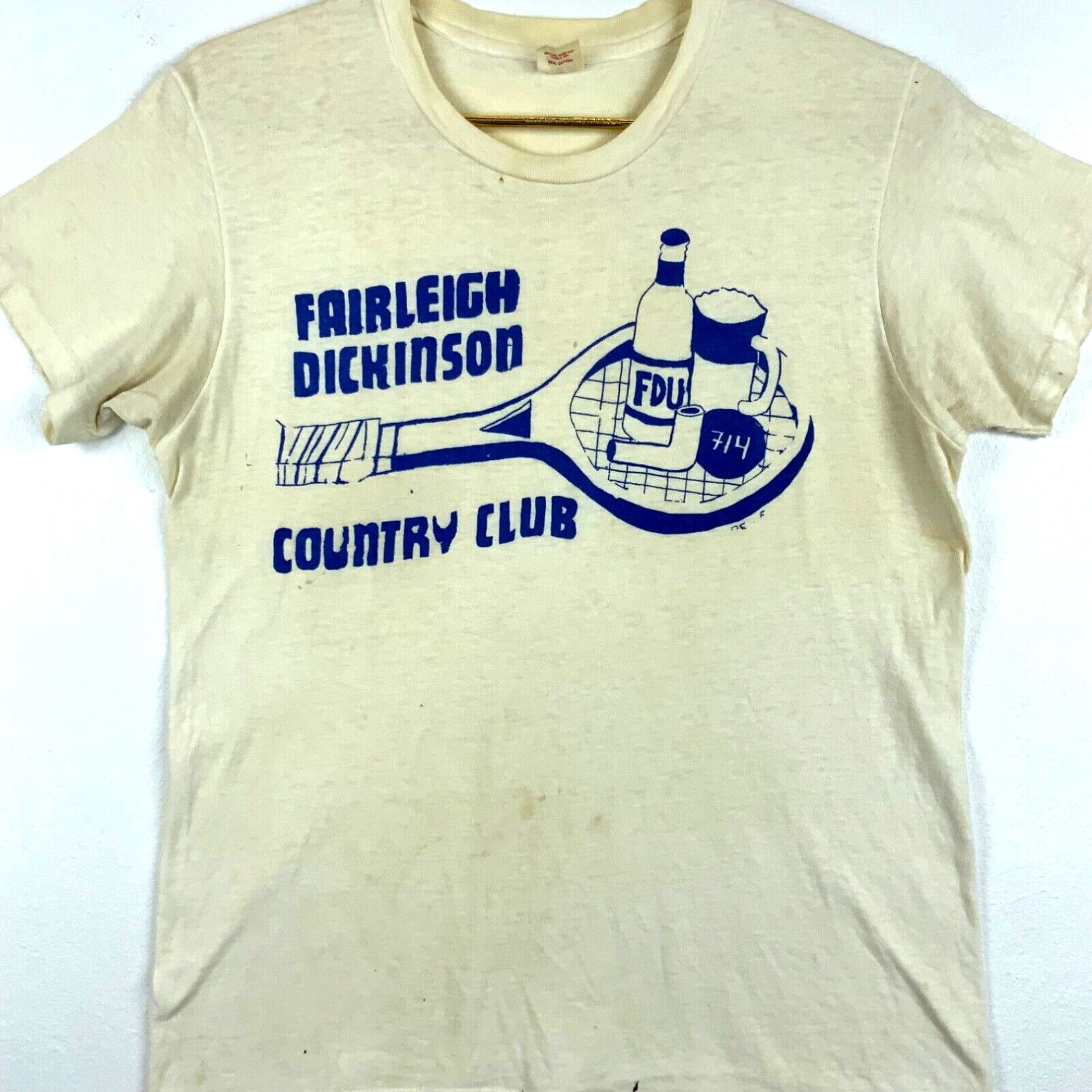 image of Hanes Vintage Fairleigh Dickinson Country Club Fdu T-Shirt Size Medium White NCAA 50S, Men's