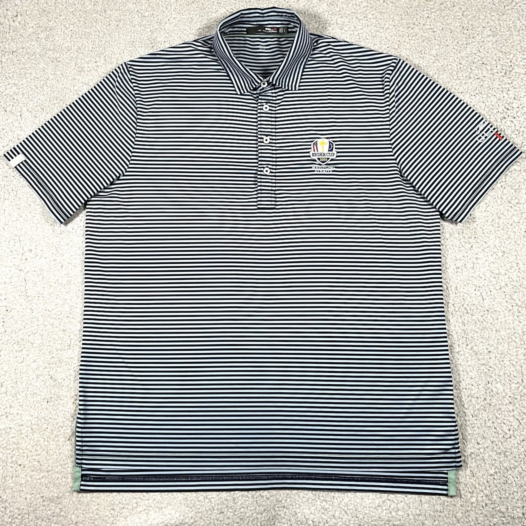 RLX Ralph Lauren RLX Ralph Lauren Polo Shirt Mens L Ryder Cup Whistling Straits Michelob Ultra Blue Short Sleeve Button-Front Knit Polo Size US L / EU 52-54 / 3 - 3 Thumbnail