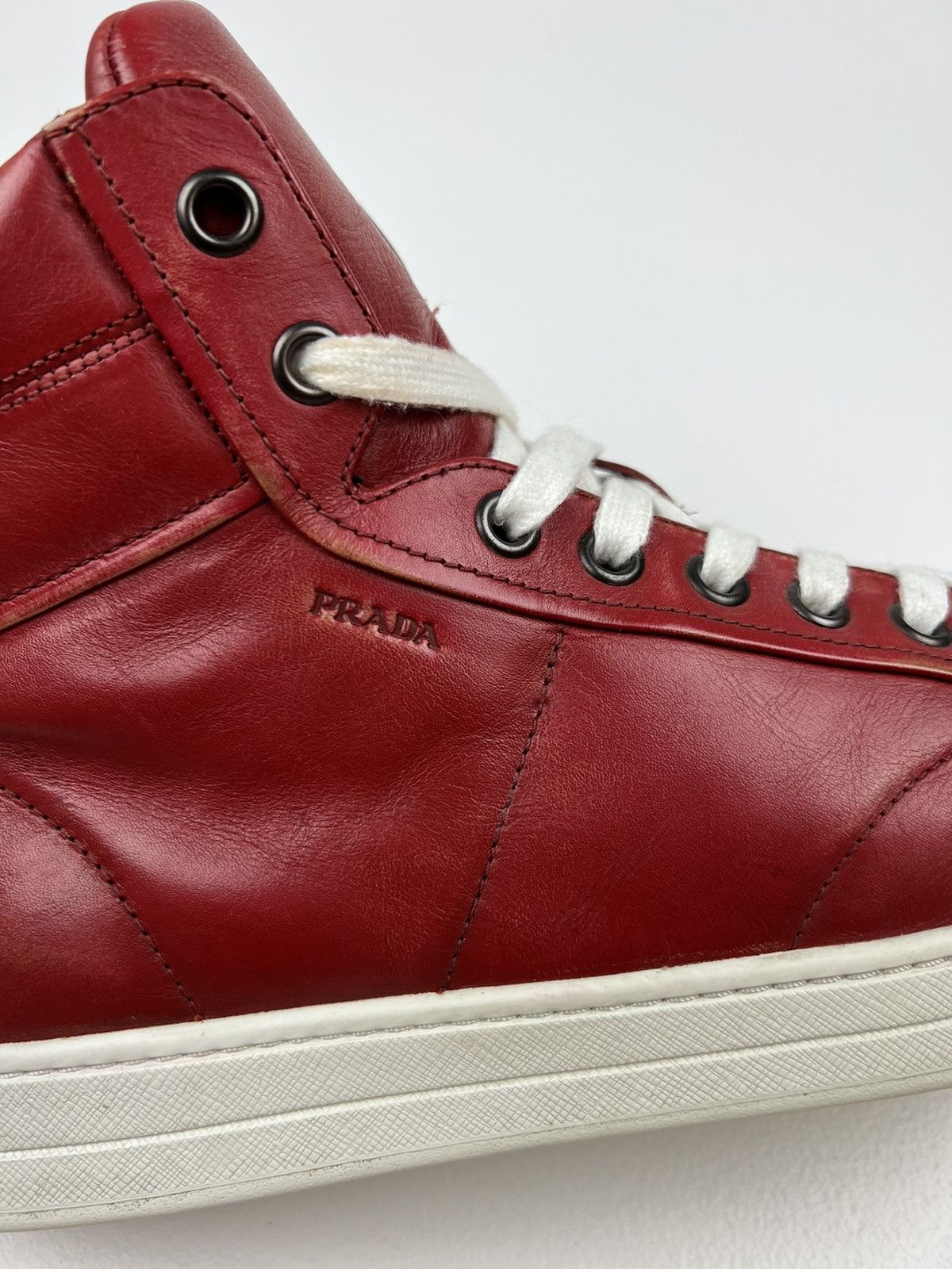 Prada PRADA Sneakers Hi Top Leather Shoes Side Zip Red Tab Logo Size US 10 / EU 43 - 9 Thumbnail