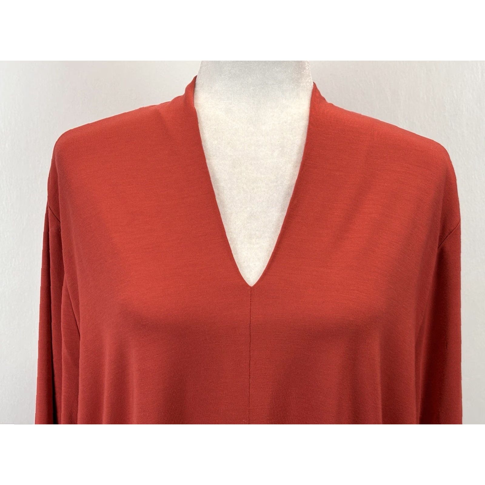 Talbots TALBOTS VINTAGE Plus Size 2X Long Sleeve V-Neck Blouse Orange Stretch Womens Size XXL / US 16-18 / IT 52-54 - 5 Thumbnail
