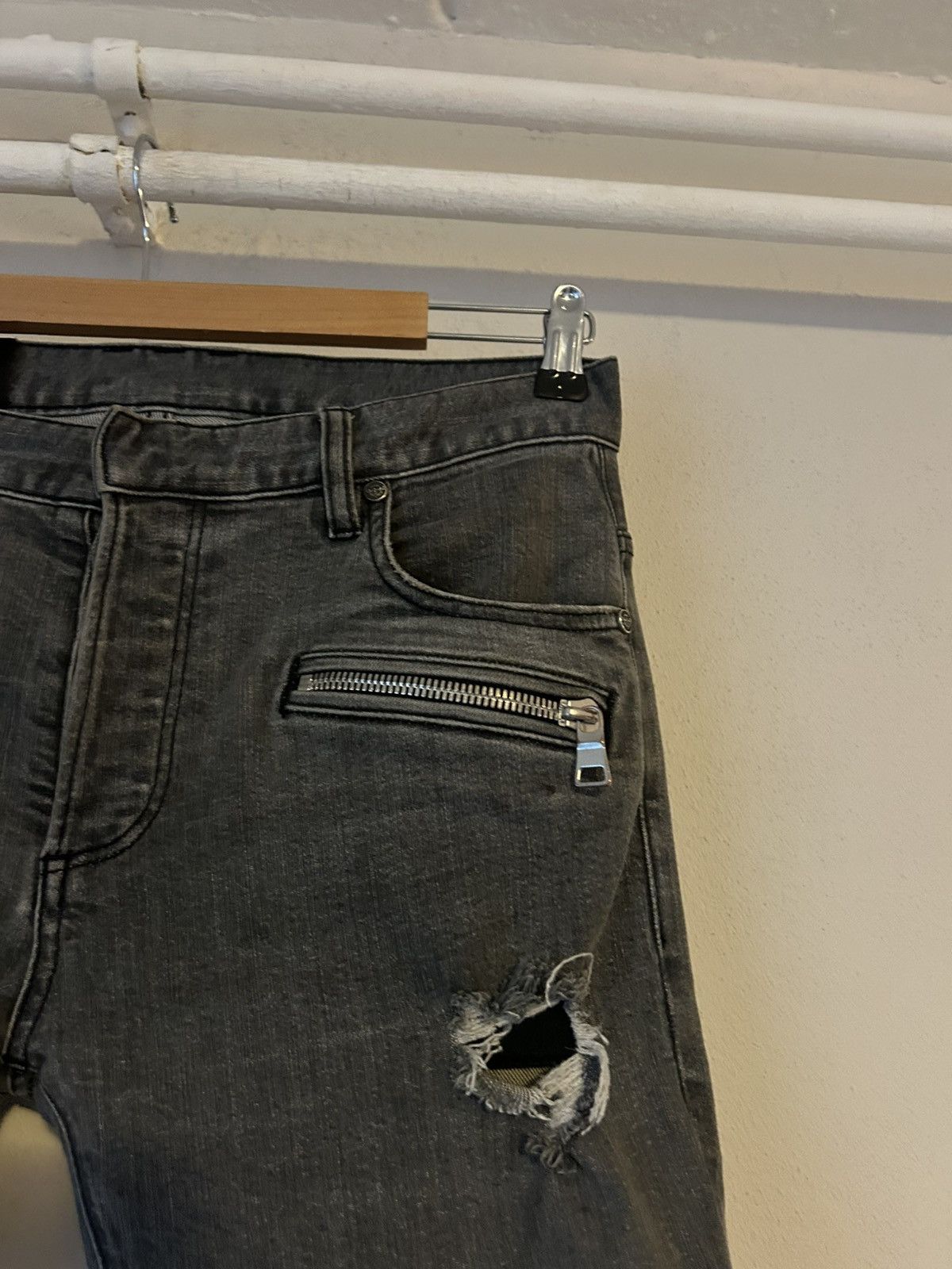 Balmain Balmain Grey Biker Jeans, Size 29 Size US 29 - 3 Thumbnail