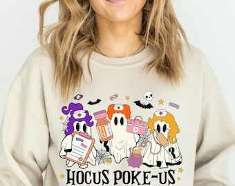 Designer Hocus Poke-us Witch Nurse Halloween Sweatshirt Size M / US 6-8 / IT 42-44 - 3 Thumbnail