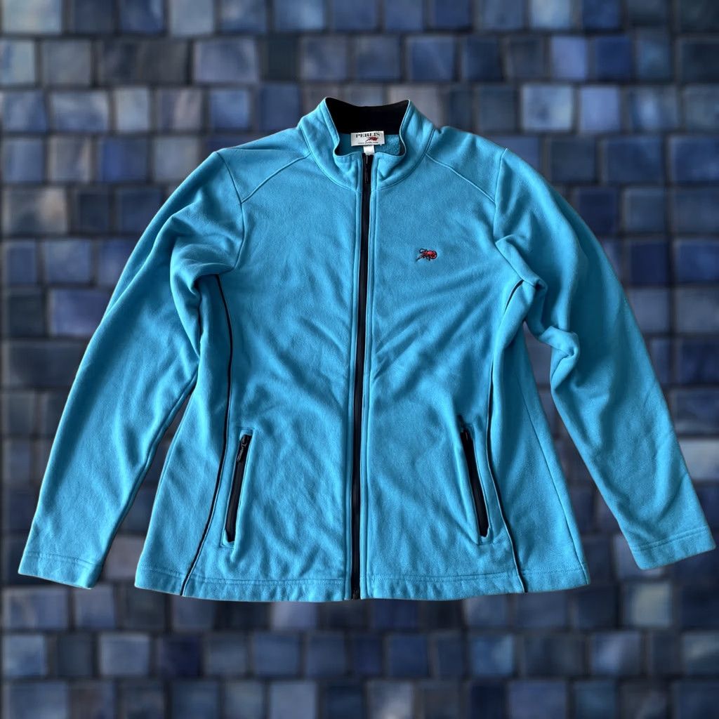 Vintage Perlis Full Zip Sweatshirt Mens XL Blue Mock Neck Logo Embroidered Zipper Pineapple? Size US XL / EU 56 / 4 - 1 Thumbnail