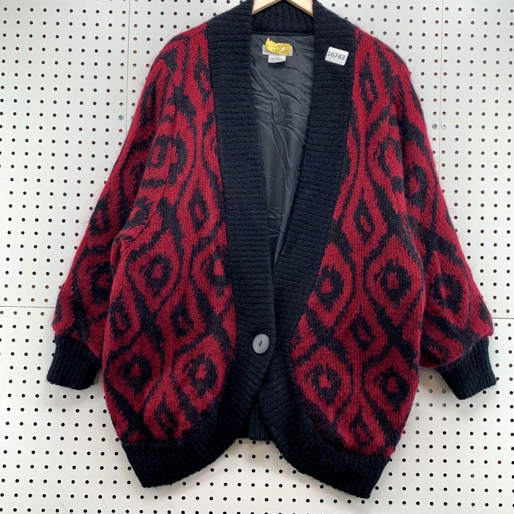 Vintage VINTAGE Cardigan Sweater Womens Large Mohair Blend Argyle One Button Red Long Sleeve Size L / US 10 / IT 46 - 6 Thumbnail