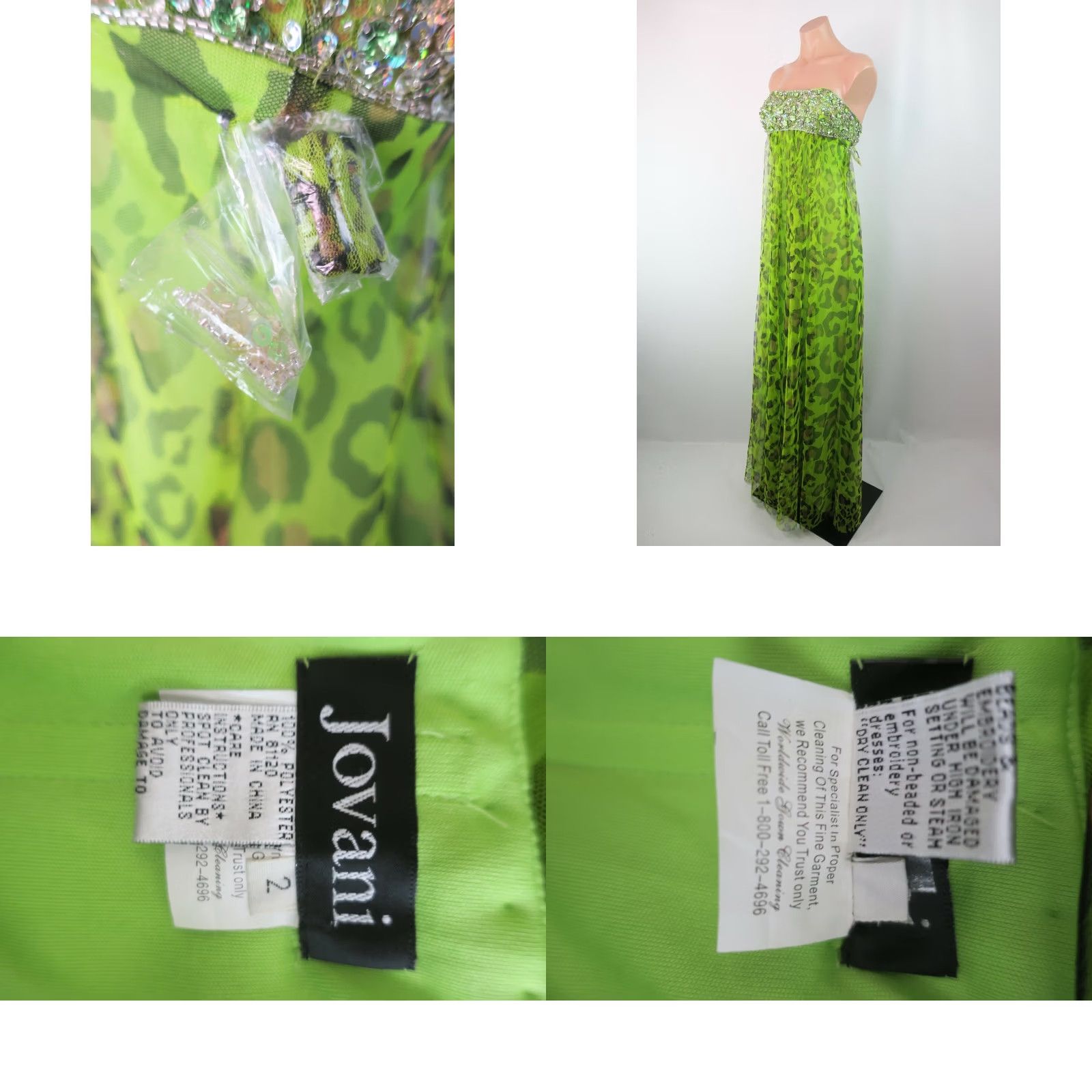 Vintage Jovani Sweetheart Maxi Dress Leopard Print Tulle Sequin Ombre Crepe Party Prom Green 2 Womens Dress Size XS / US 0-2 / IT 36-38 - 8 Thumbnail