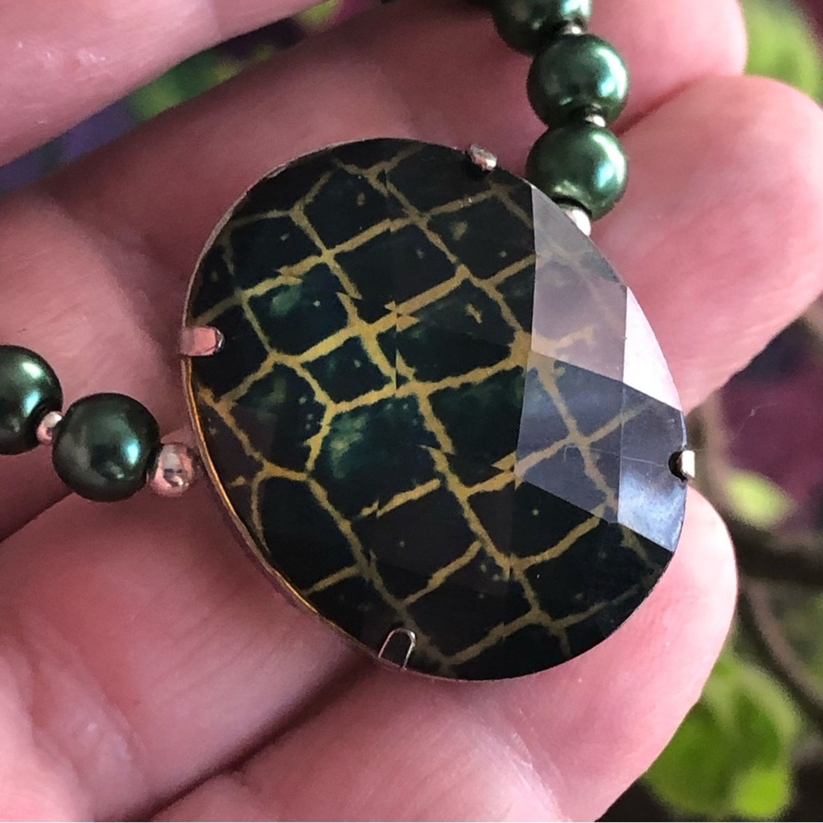 Handmade Handcrafted repurpose animal print stone Pearl necklace Size ONE SIZE - 2 Thumbnail