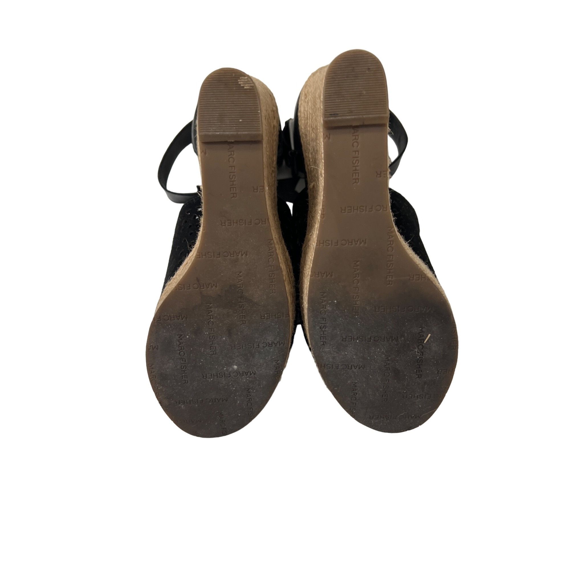 Marc Fisher Marc Fisher Black Suede T-Strap Wedge Sandals Size US 7.5 / IT 37.5 - 7 Thumbnail
