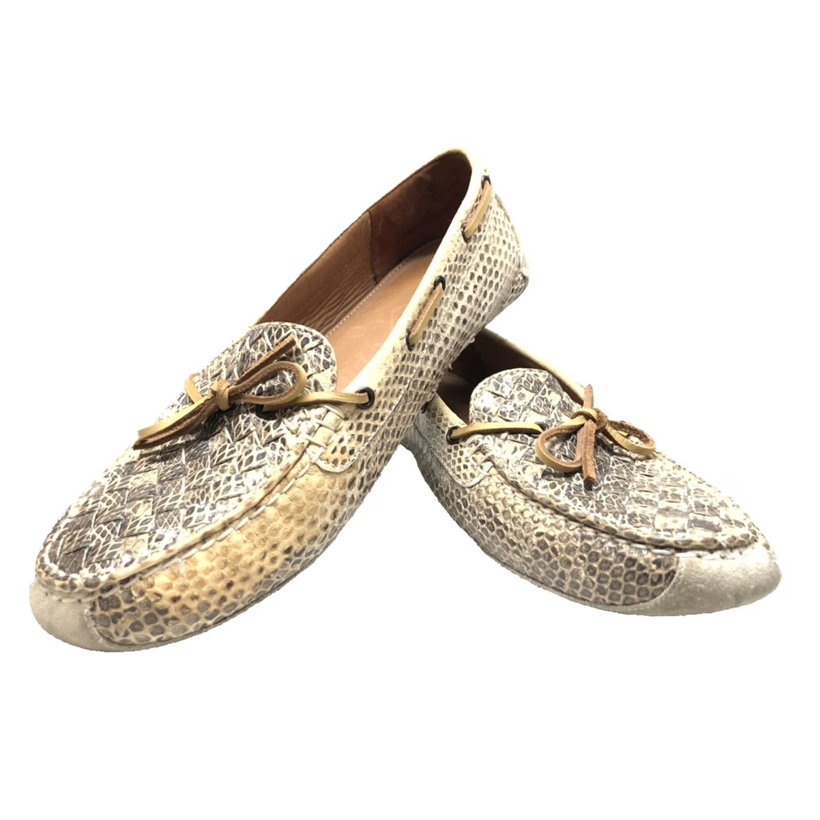 Bottega Veneta Bottega Veneta Driving Loafers Woven Tan / Grey Python Leather Size 39 / 8.5 Women’s Flat Slip On Bow Leather Lining Zipperless? Size US 9 / IT 39 - 4 Thumbnail