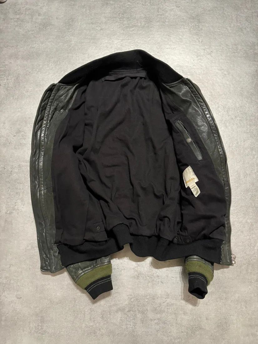 Designer × Diesel × Vintage 2000s Diesel Olive Biker Eroded Polished Leather Jacket Size US M / EU 48-50 / 2 - 8 Thumbnail