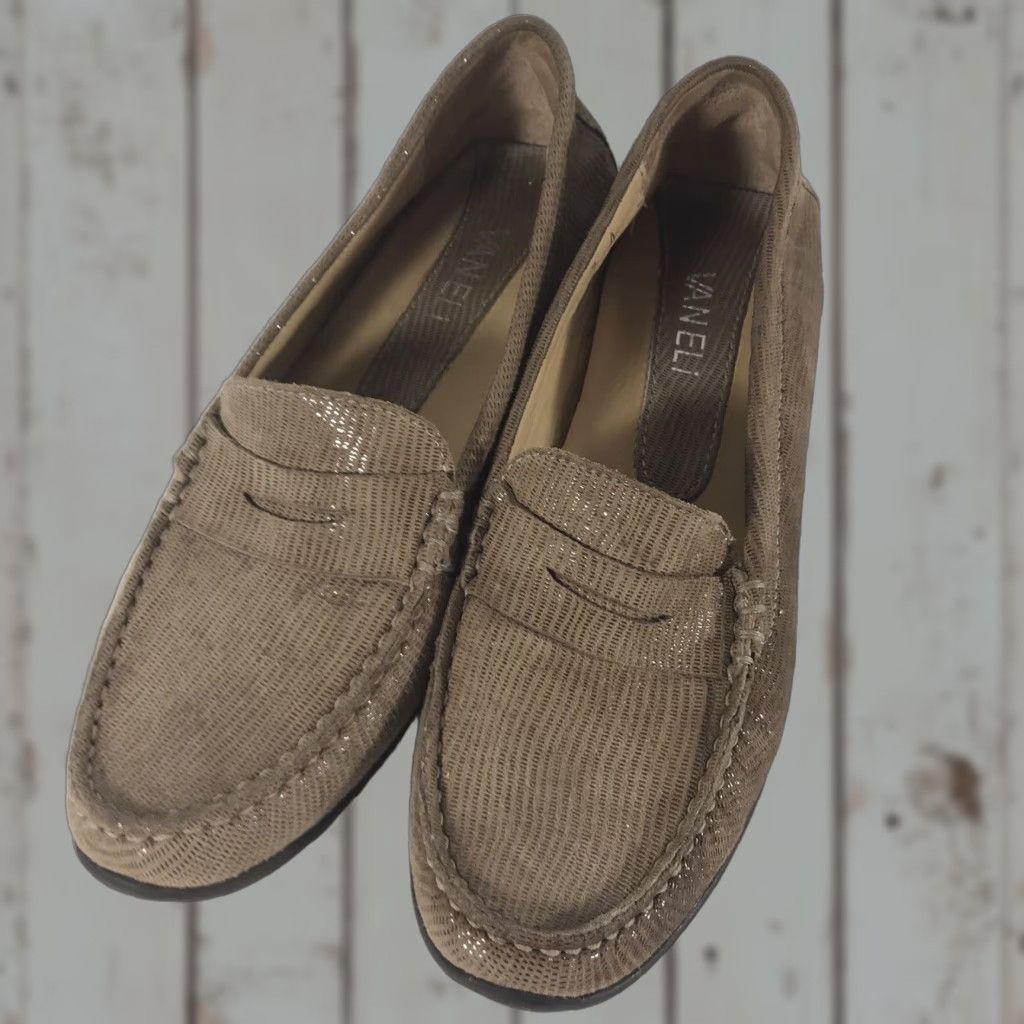 VANELI VANELI Women's Flat Loafer Size 7A Taupe Leather Slip-On Casual Office Dress Size US 7 / IT 37 - 1 Thumbnail