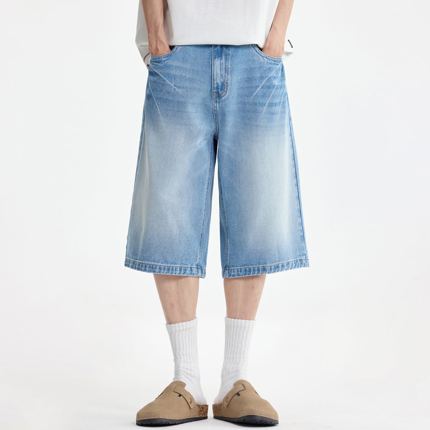 Jean Men's Light Blue American Loose Casual Denim Shorts Size US 32 / EU 48 - 1 Thumbnail