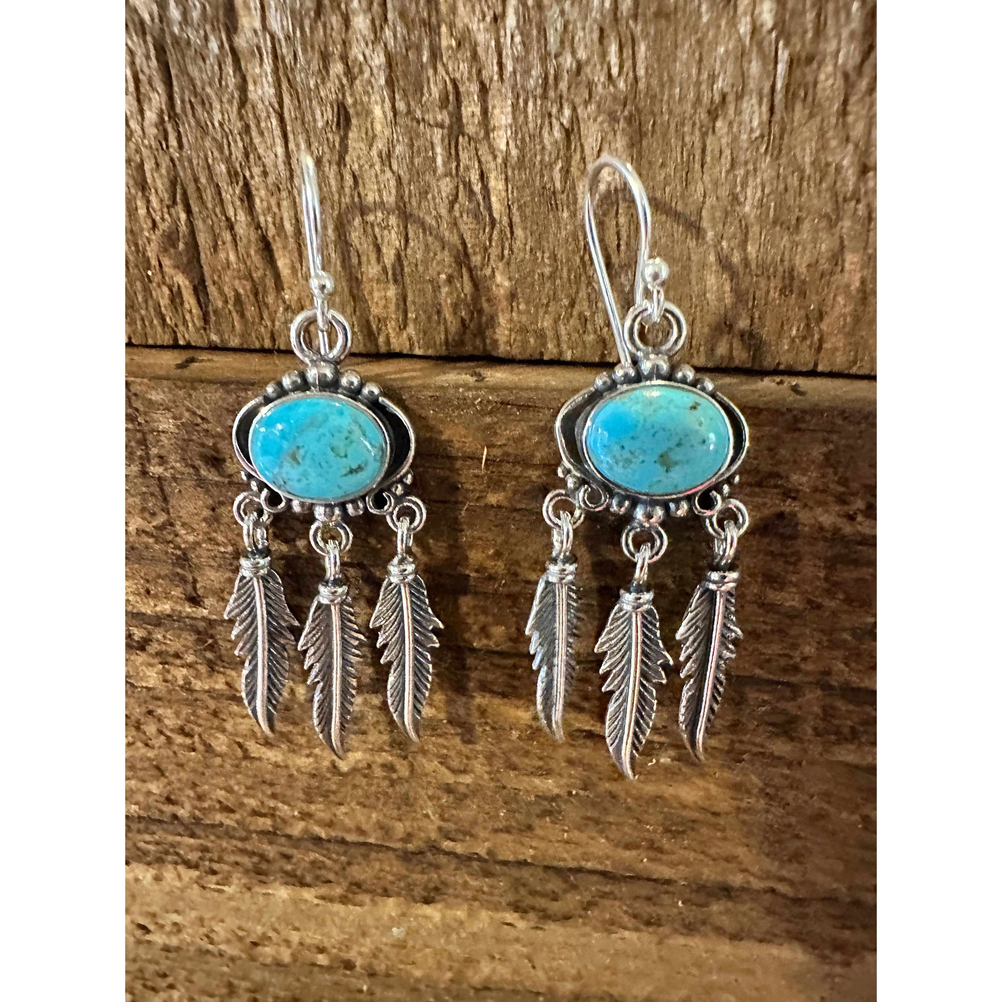 Other Navajo Sterling Silver & Turquoise Feather Dangle Earrings i Size ONE SIZE - 9 Thumbnail
