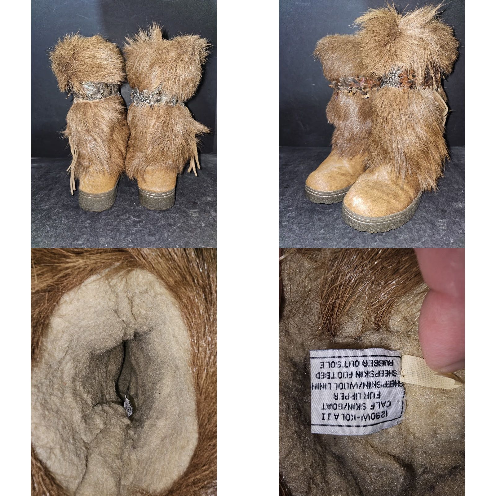 Vintage BearPaw Kola II Real Fur Boots Goat Fur Cow Skin Feather Boho Y2K Womens Size 7 Brown Boots Casual Womens Boots Size US 6 / IT 36 - 8 Thumbnail