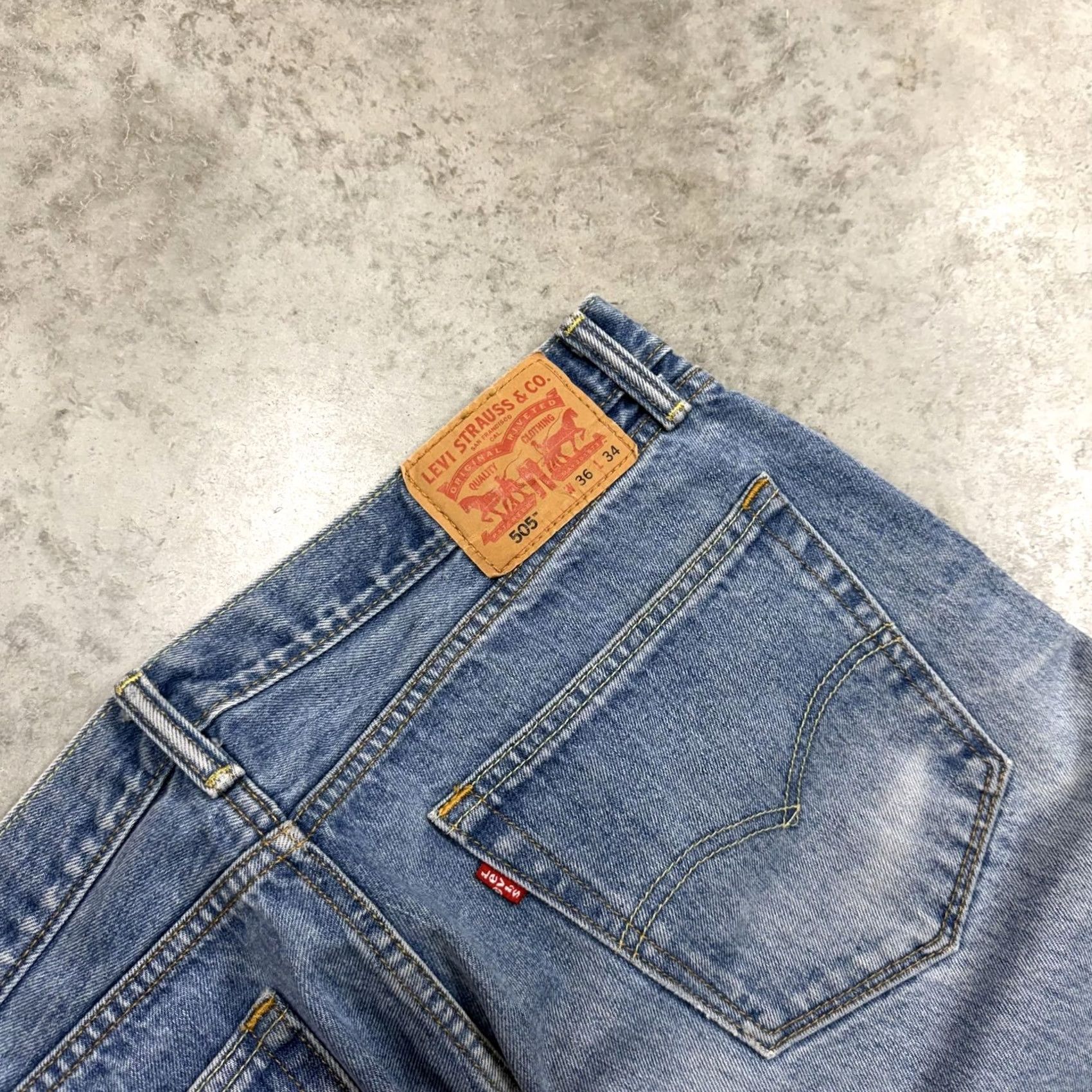 Levi's Levi's 505 Jeans Mens 36x32 Blue Light Wash Regular Fit Straight Distressed Denim Regular Waist Zip Pockets Vintage No Size US 36 / EU 52 - 2 Thumbnail