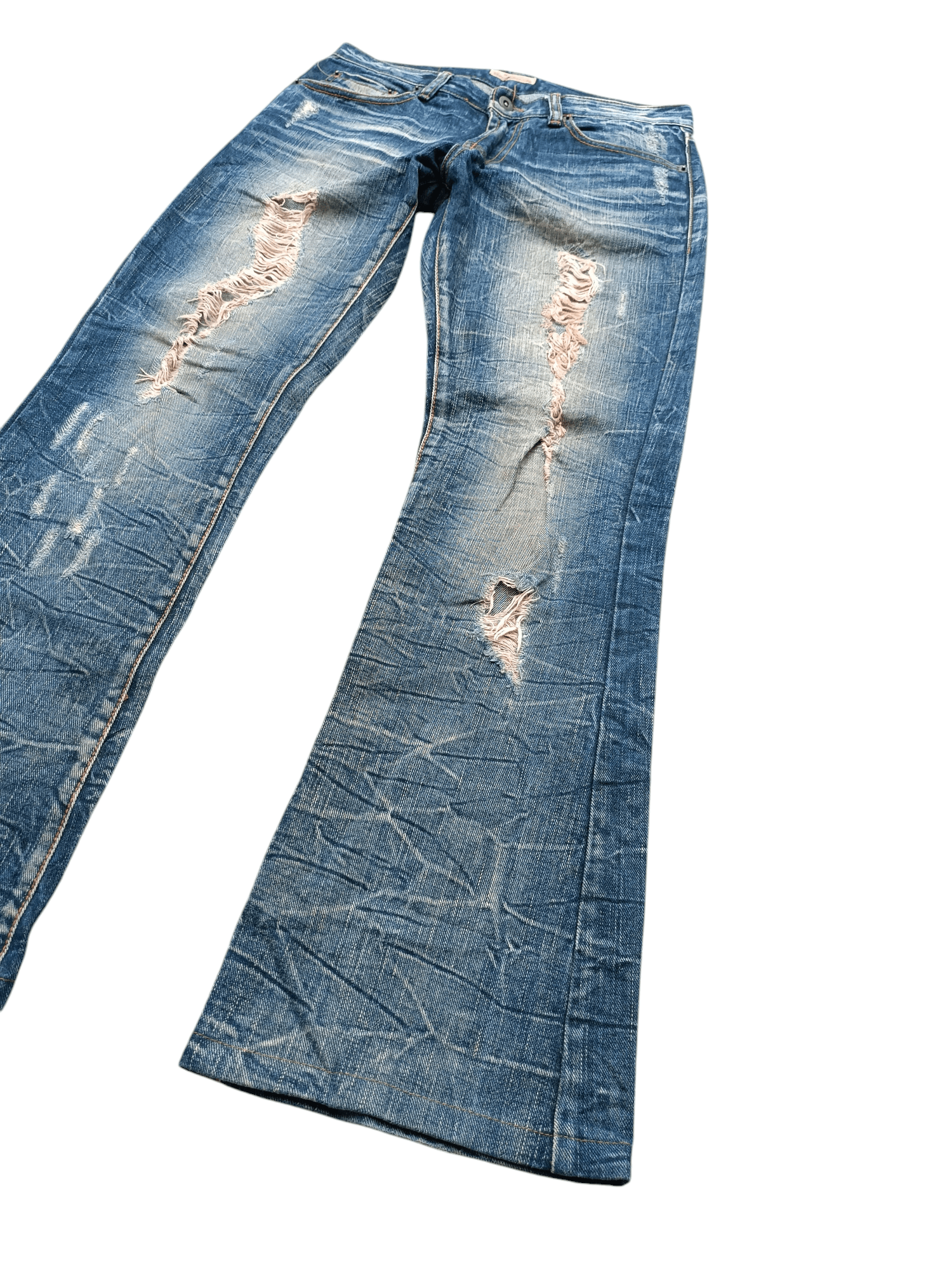 Flared Bootcut Distressed Whiskers Japanese Brand GOA Denim