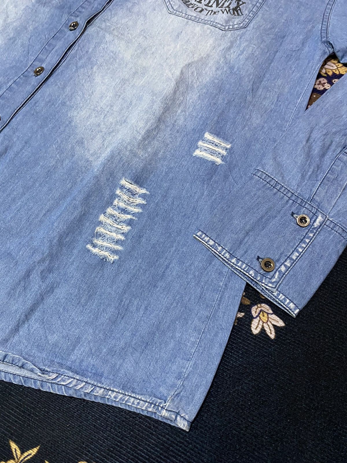 If Six Was Nine × Japanese Brand × Seditionaries Rare Y2K Ghost Of Harlem Punk Style Distressed Denim Shirt Size US L / EU 52-54 / 3 - 3 Thumbnail