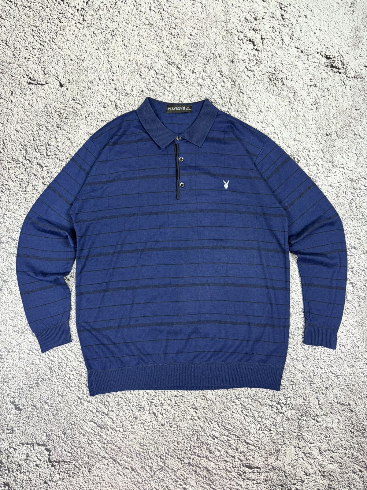 Playboy Playboy Vintage Style Striped Long Sleeve Polo Shirt Blue Size US M / EU 48-50 / 2 - 1 Thumbnail
