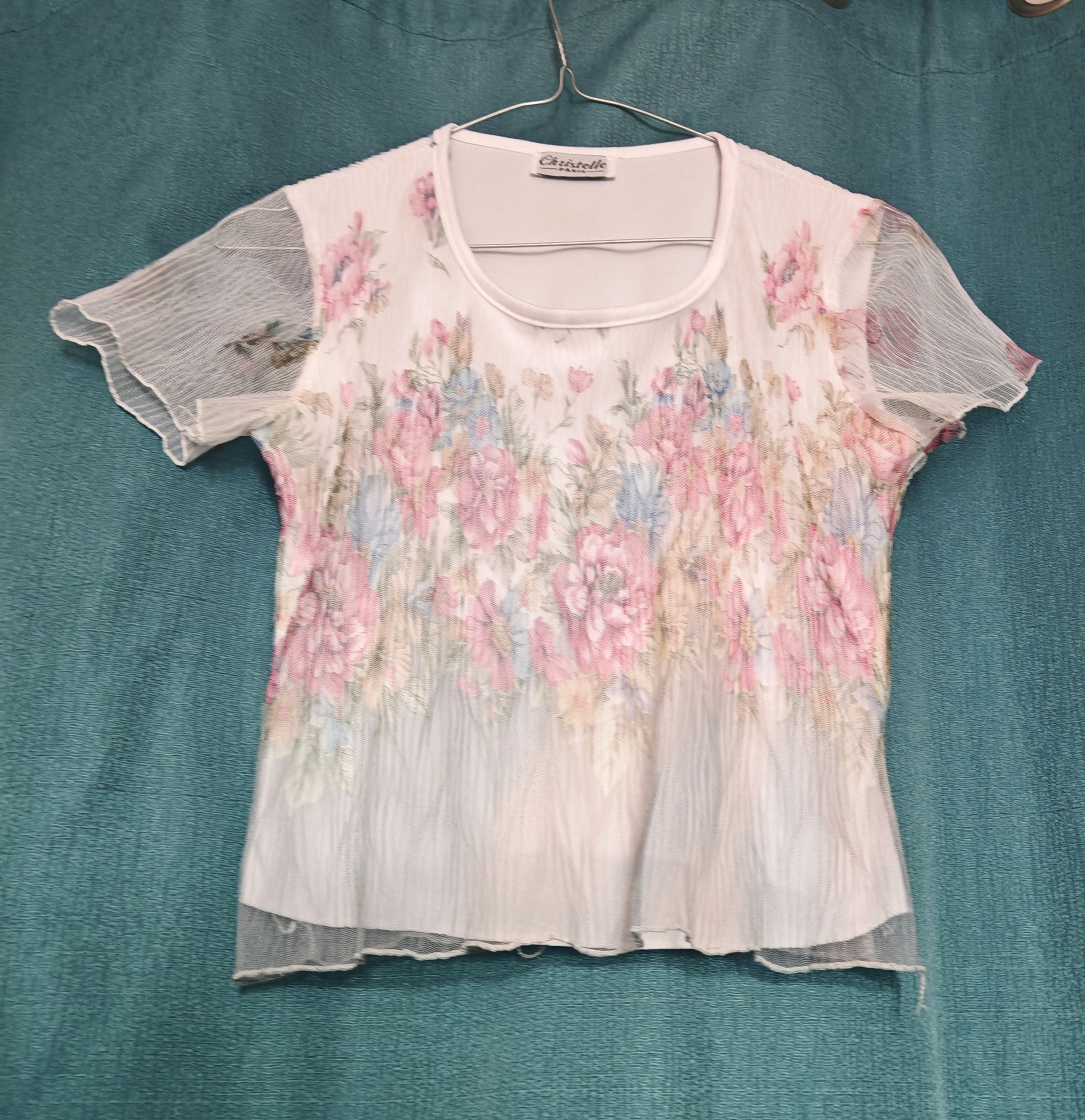 Vintage Vintage French Sheer Mesh Floral Crop Top Flare sz S 90s Y2K Size S / US 4 / IT 40 - 5 Thumbnail
