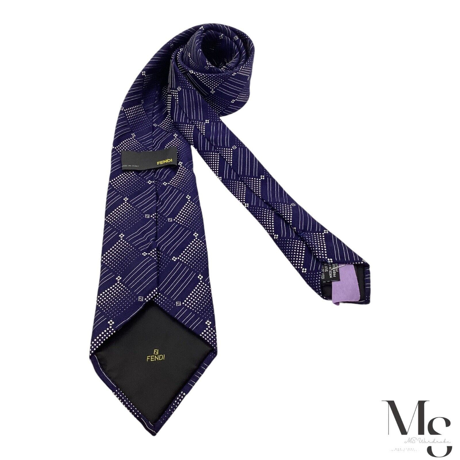 Fendi FENDI Blue Geometric Monogrammed FF Silk Tie Made In Italy W Size ONE SIZE - 2 Thumbnail