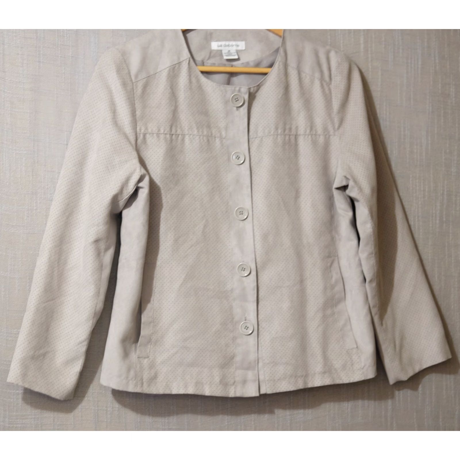 Liz Claiborne VINTAGE Liz Claiborne Faux Sueded Jacket Grey Lined Crew Neck Womens M Size M / US 6-8 / IT 42-44 - 2 Thumbnail