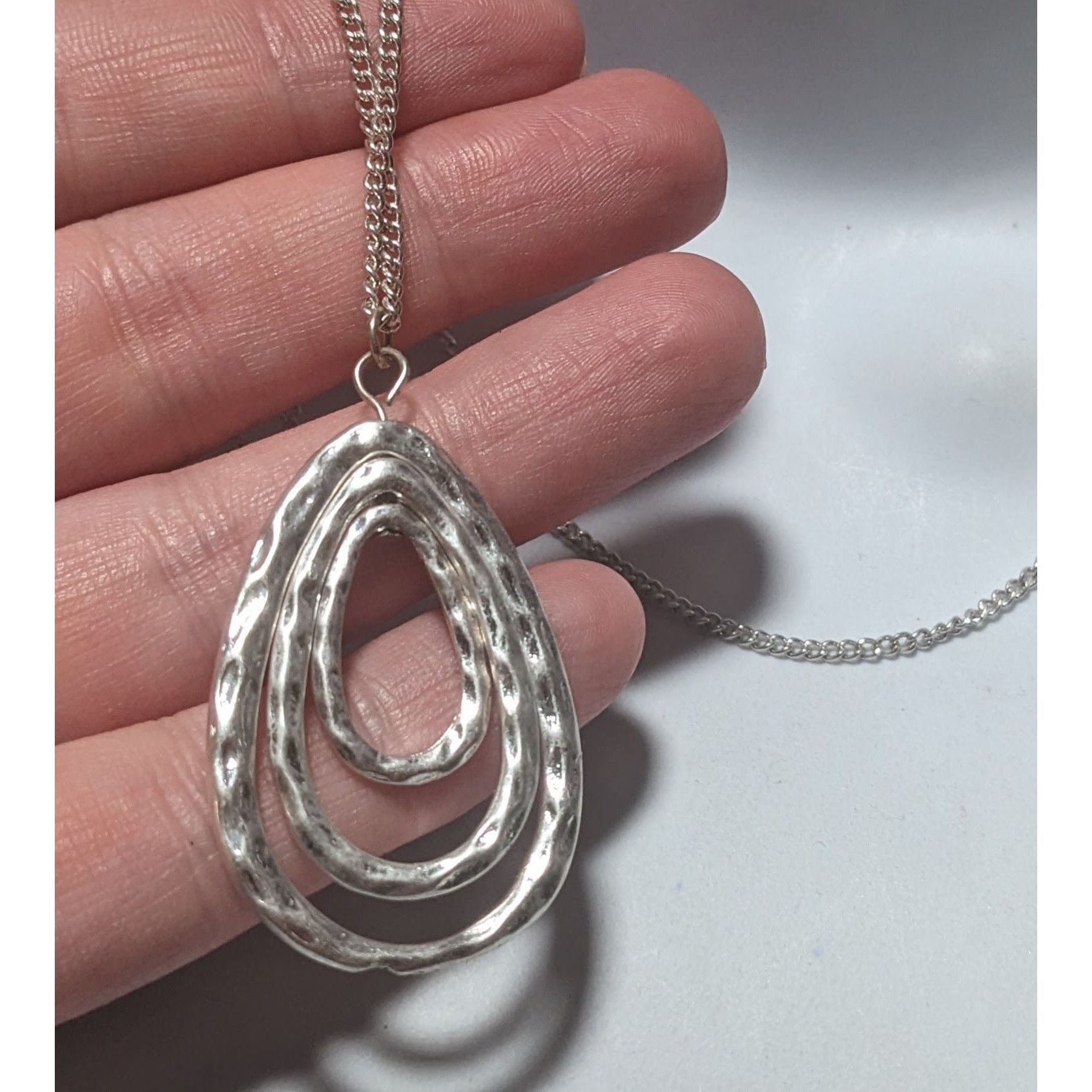 Other Silver Hammered Teardrop Pendant Necklace Size ONE SIZE - 8 Thumbnail