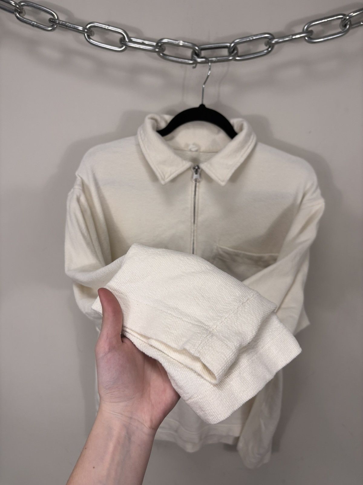 Arket Arket Men’s Ivory Cotton 1/4 Zip Sweatshirt Pullover Size US M / EU 48-50 / 2 - 6 Thumbnail