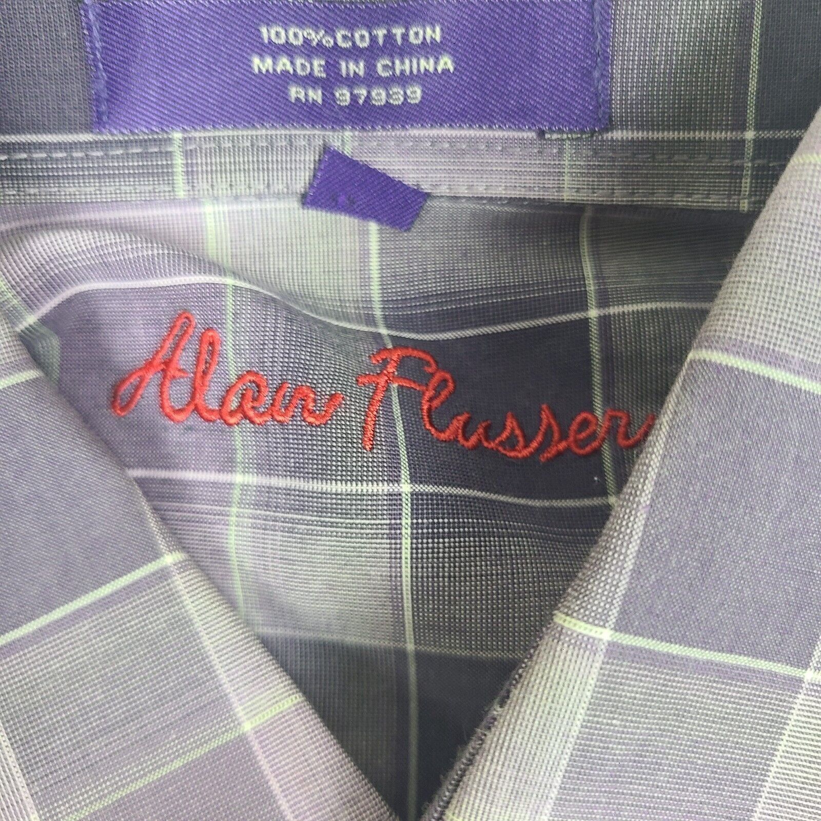 Alan Flusser Alan Flusser Mens Medium Purple Plaid Long Sleeve Button Up Size US M / EU 48-50 / 2 - 5 Thumbnail