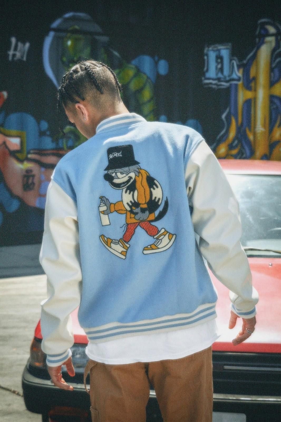 Designer Twenty Six Red Retro Cat Varsity Jacket Sz L. Sold Out! Size US L / EU 52-54 / 3 - 9 Thumbnail