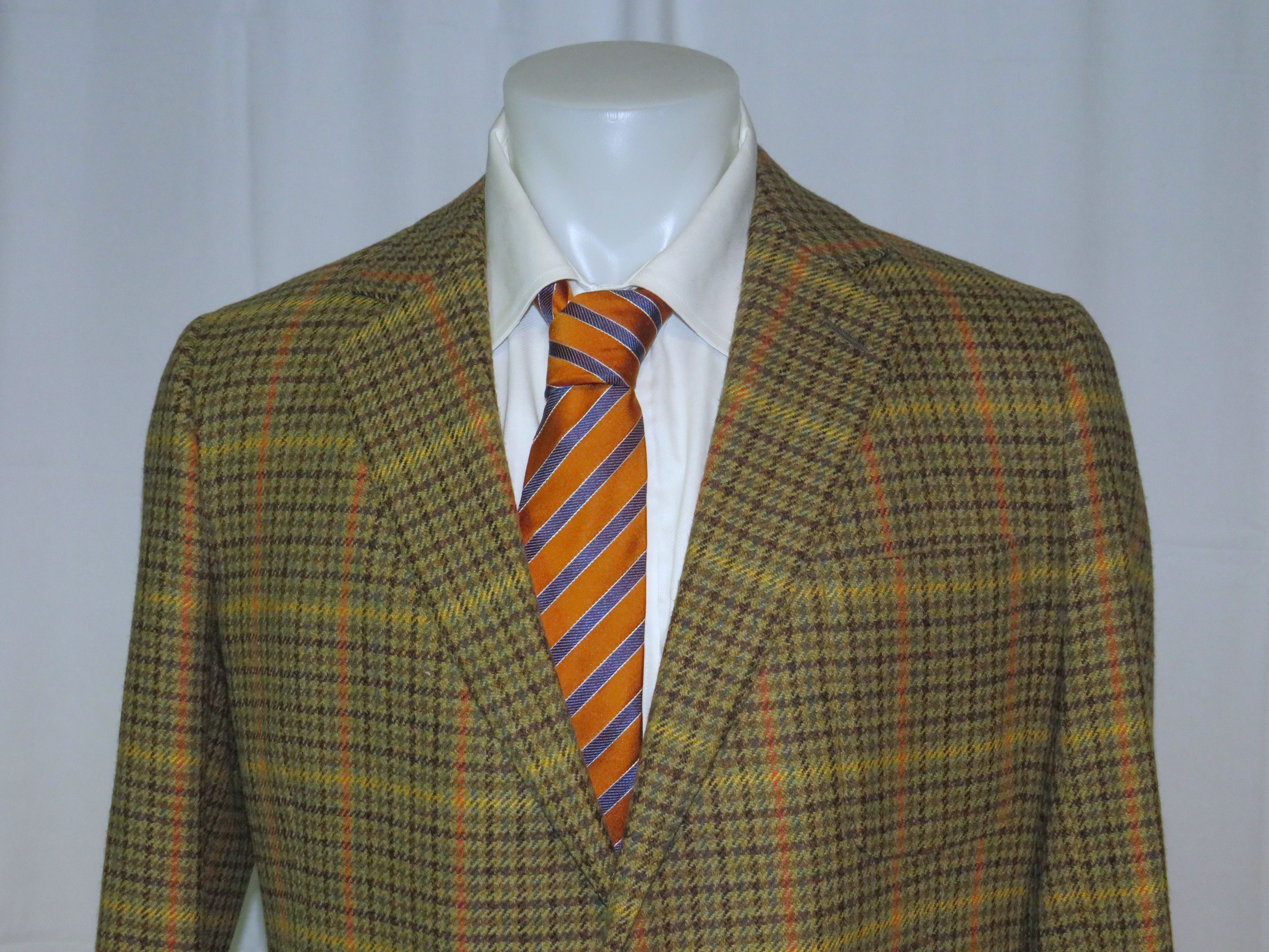 Savile Row B. Burstow Brown Gun Check Plaid Two Button Sport Coat Size 40L - 2 Thumbnail