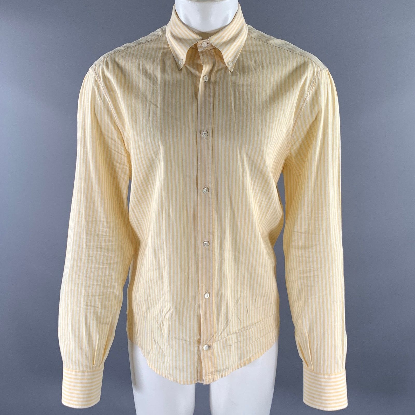 Brunello Cucinelli BRUNELLO CUCINELLI XXXL Yellow White Stripe Linen LS Shirt Size US XXL / EU 58 / 5 - 1 Thumbnail