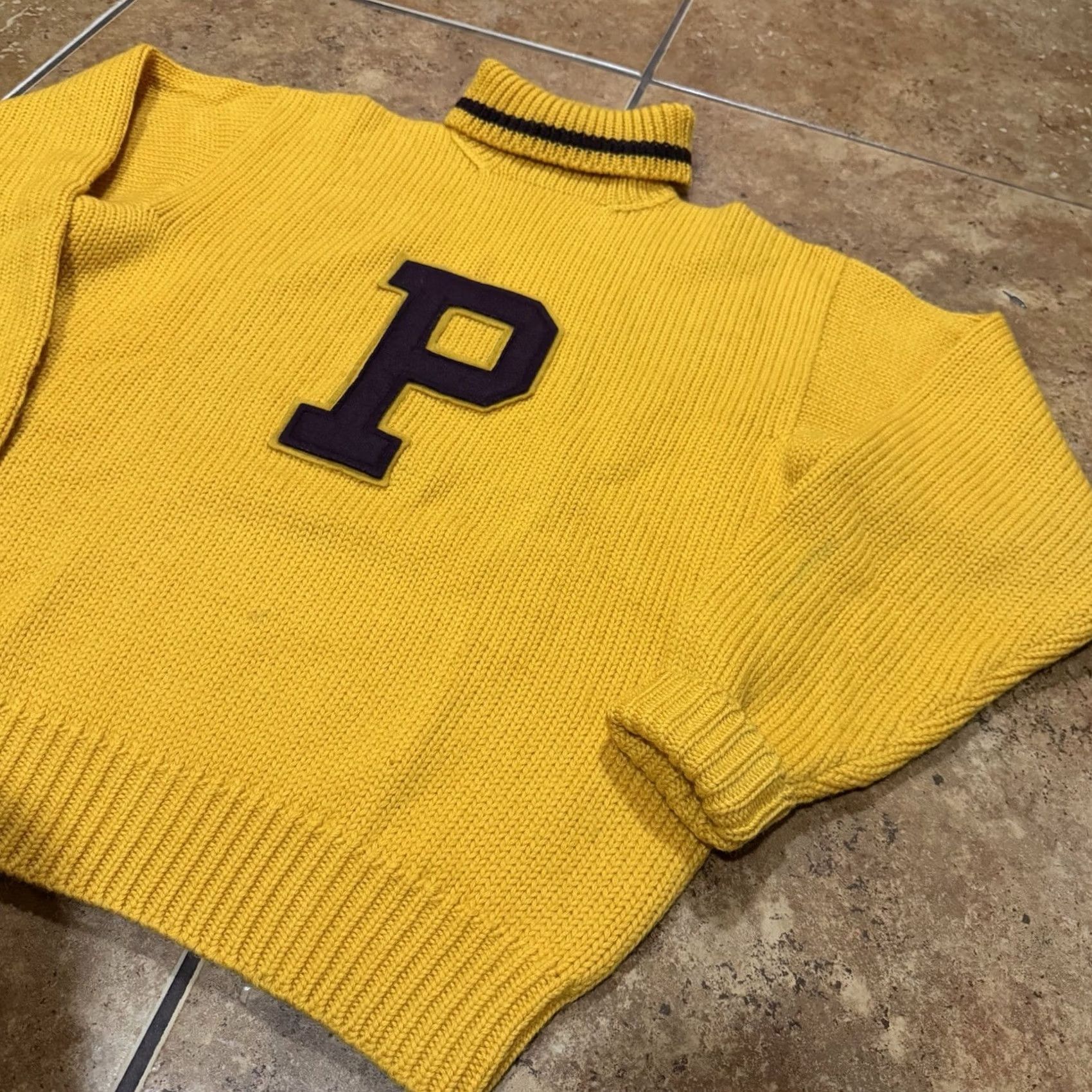 Polo Ralph Lauren VINTAGE Polo Ralph Lauren Wool P Wing Letterman Sweater Men’s M Turtleneck EUC Yellow Size US M / EU 48-50 / 2 - 3 Thumbnail