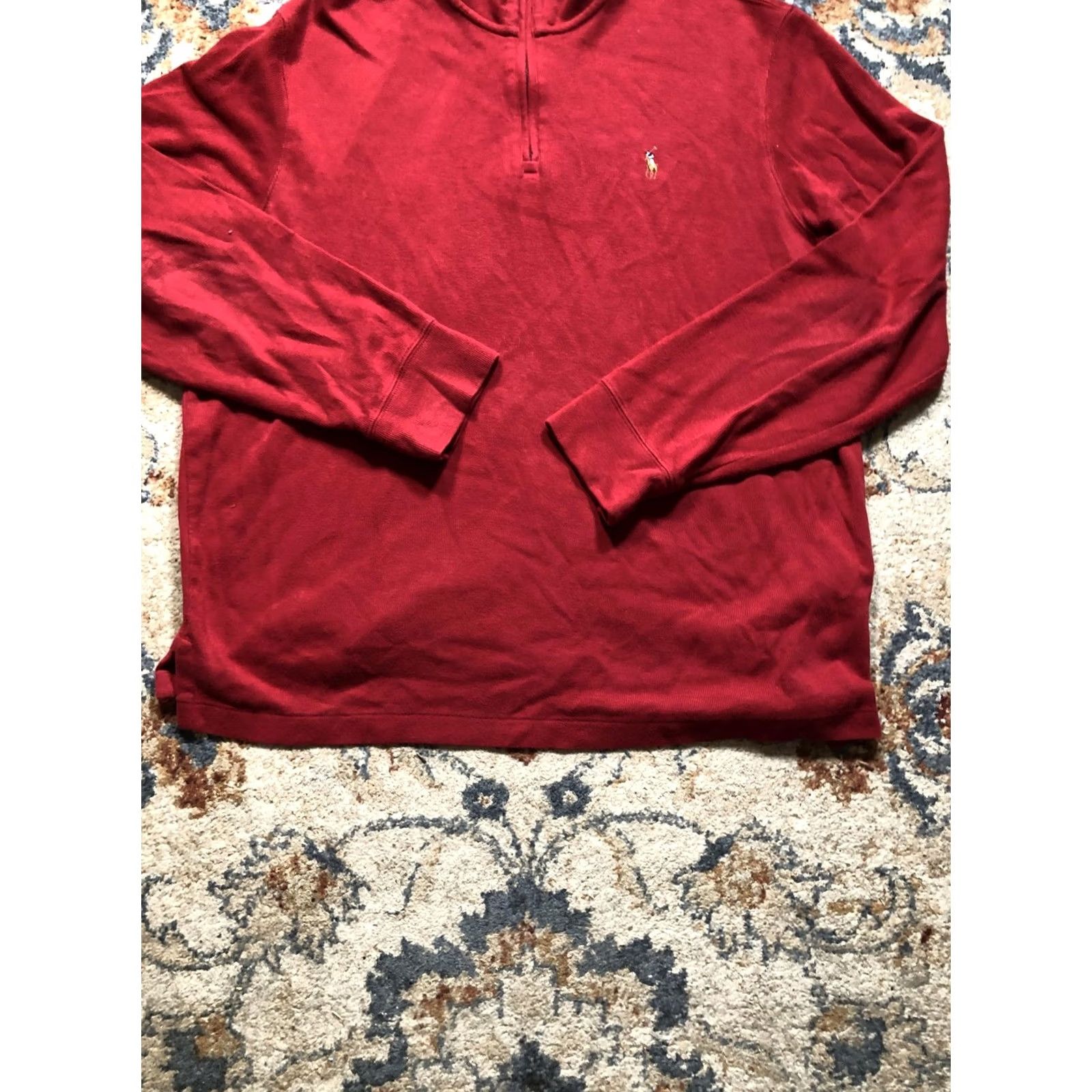 Polo Ralph Lauren Polo Ralph Lauren Sweater Mens Large Red Estate Rib Quarter Zip Knit Pullover Size US L / EU 52-54 / 3 - 5 Thumbnail