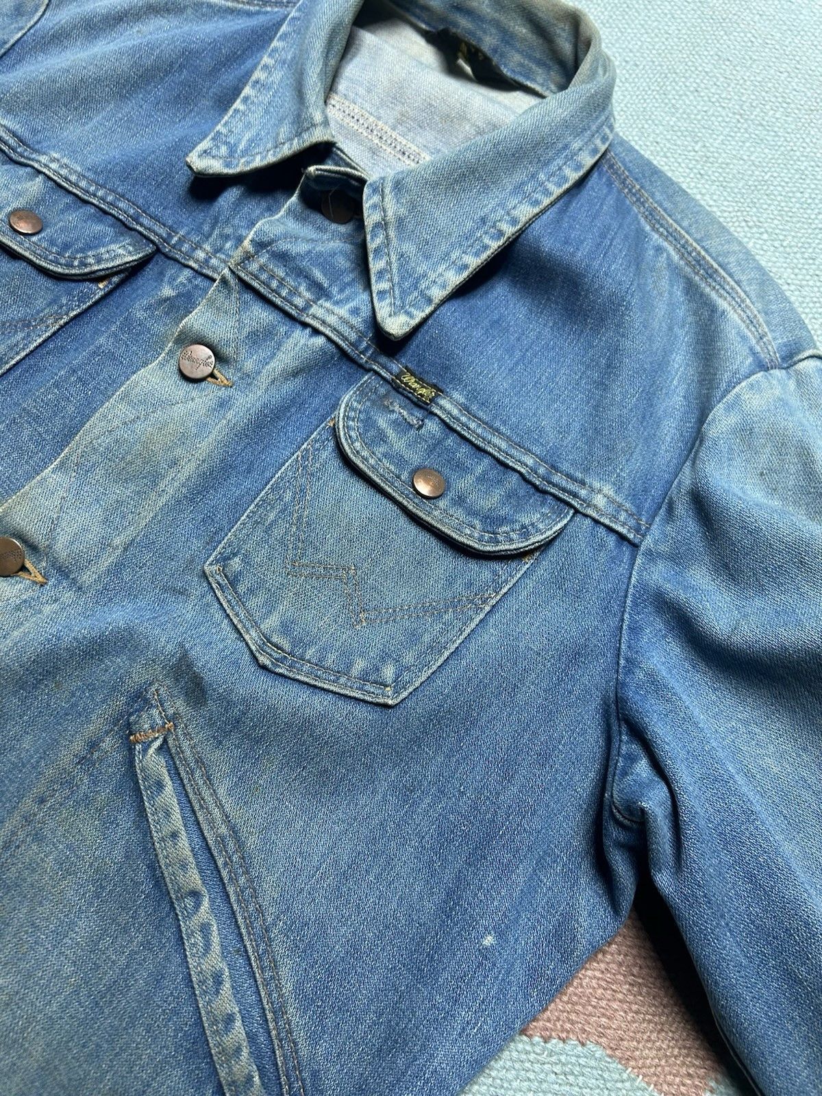 Vintage Vtg 70 wrangler no fault denim jacket farm faded workwear 42 Size US L / EU 52-54 / 3 - 5 Thumbnail