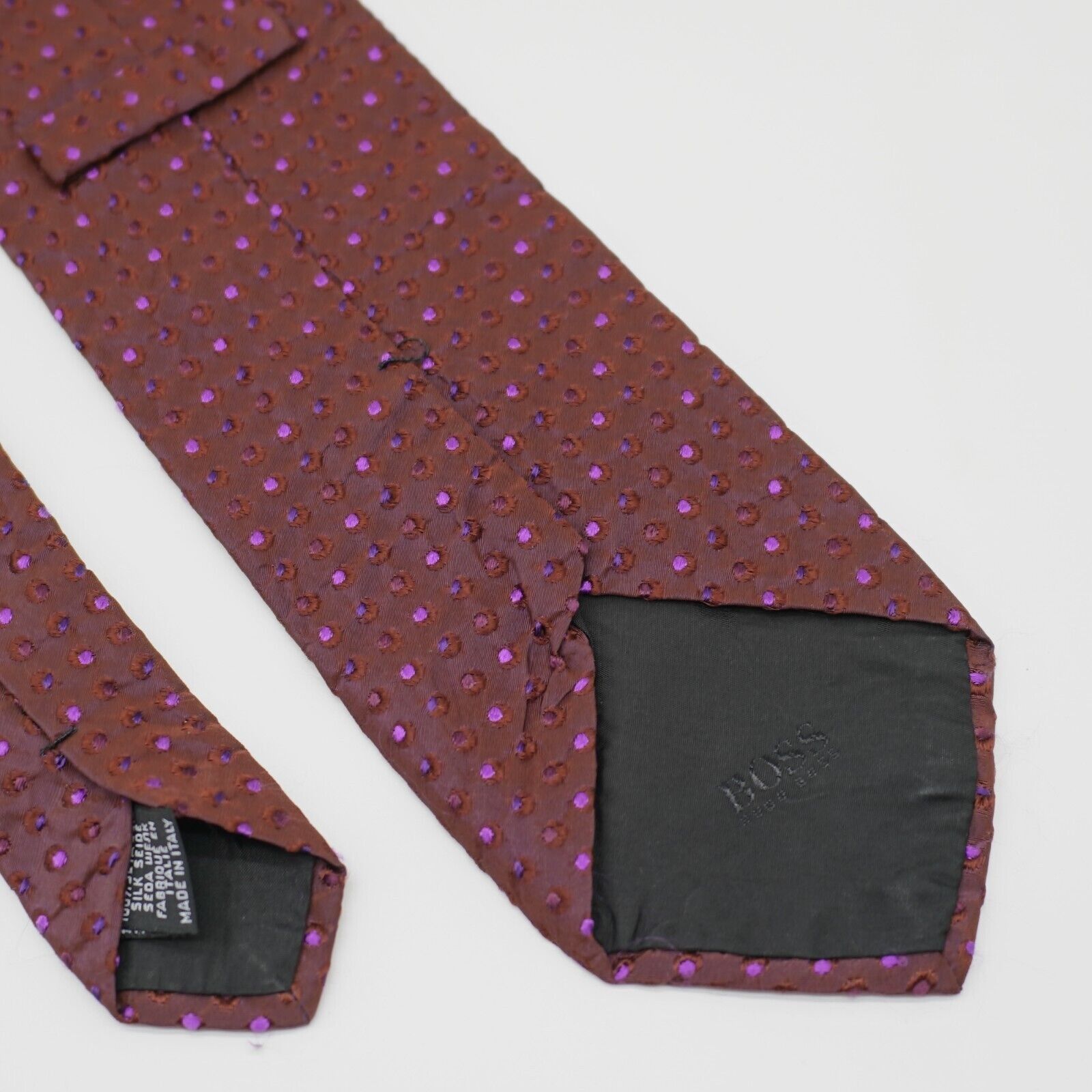 Hugo Boss Boss Hugo Boss Reddish Purple Woven Polka Dot Short Silk Tie Size ONE SIZE - 7 Thumbnail