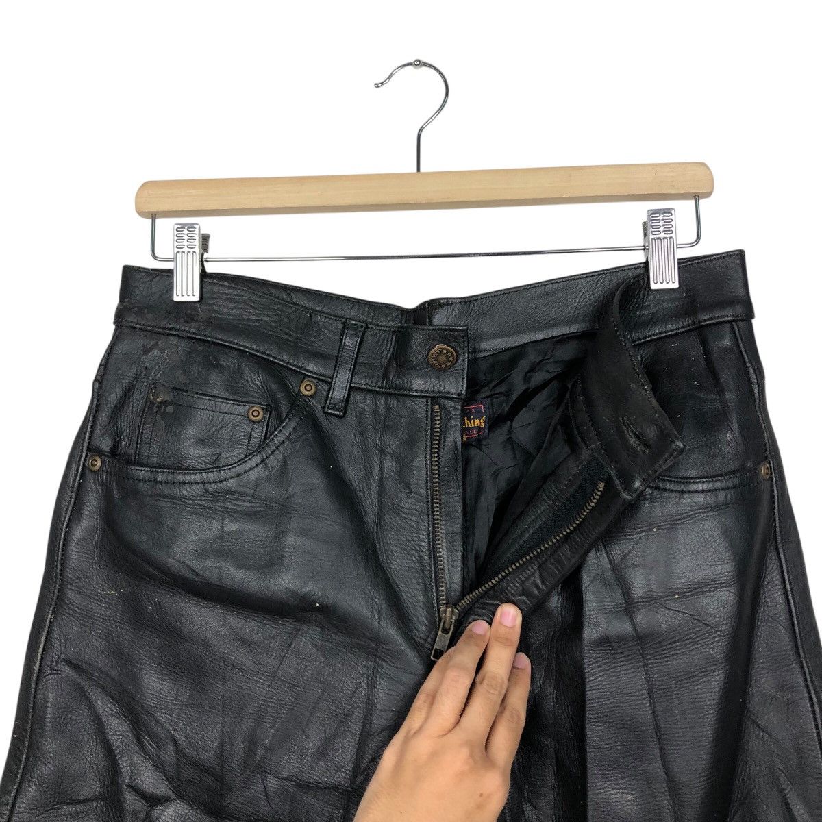 Genuine Leather 📌Vintage Biker Genuine Leather Pants BBH Clothing Size US 31 - 14 Thumbnail