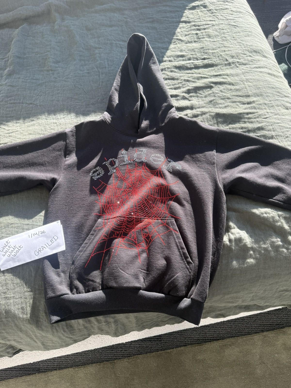 Sp5der Sp5der OG web rhinestone hoodie | Grailed