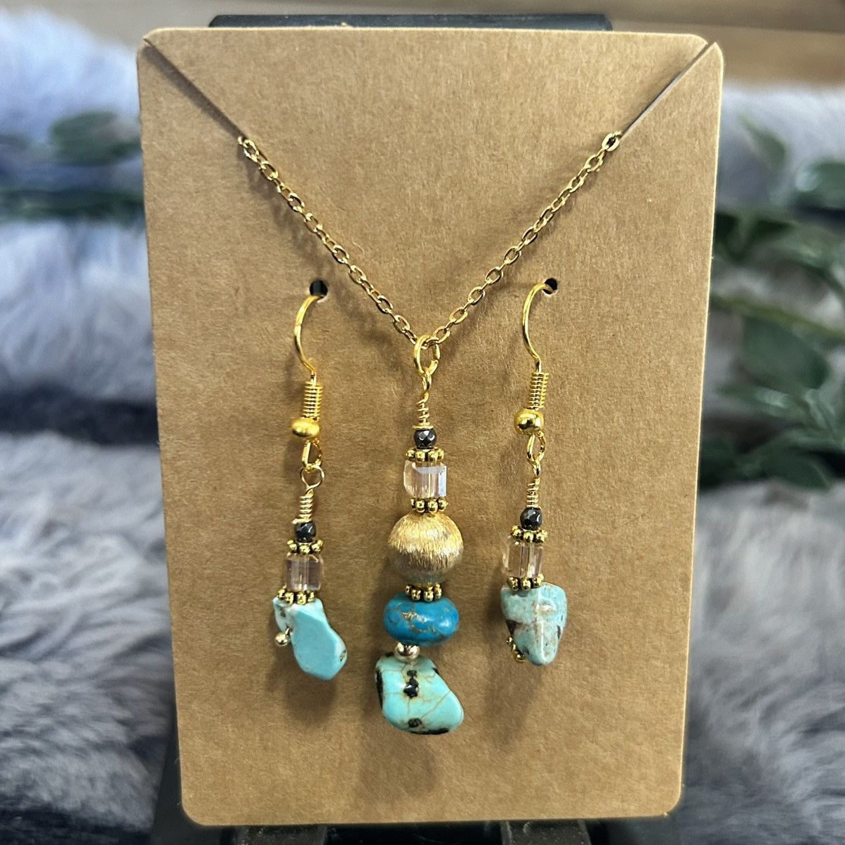 Handmade Handcrafted elegant genuine turquoise hematite necklace set Size ONE SIZE - 2 Thumbnail
