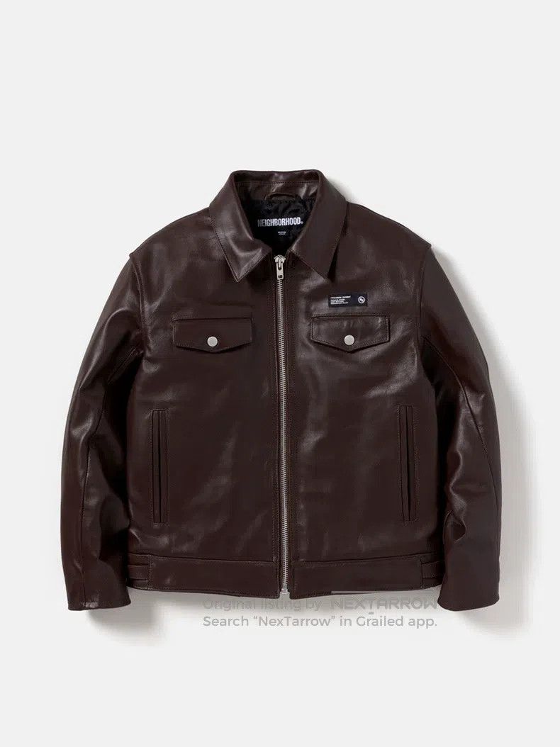 Neighborhood Neighborhood Single Layer Leather Jacket, Deep Brown, Size Size US XL / EU 56 / 4 - 1 Thumbnail