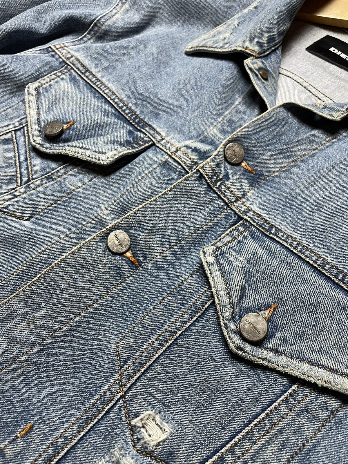 Diesel Diesel Mens Blue "D-Robyn" Distressed Denim Jacket Size US L / EU 52-54 / 3 - 9 Thumbnail