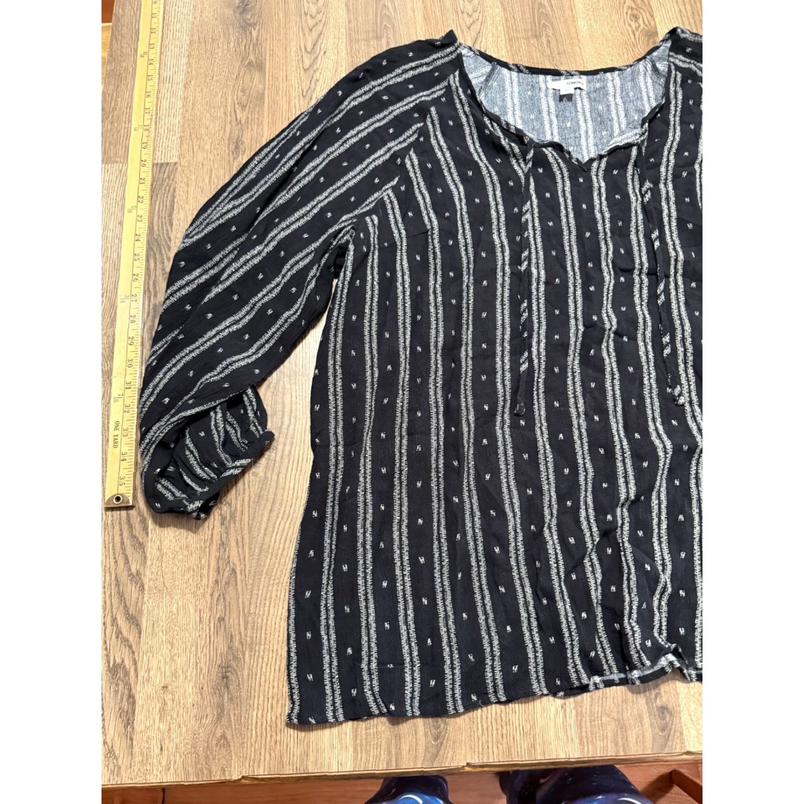 Vintage Sonoma Blouse Women's Plus Size 3X Black White Striped Long Sleeve V-neck Size XXL / US 16-18 / IT 52-54 - 3 Thumbnail