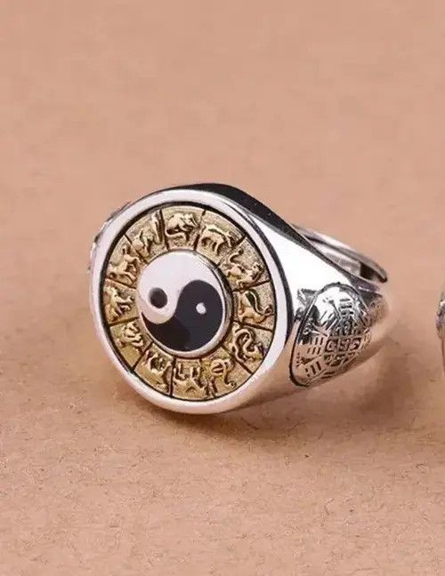 Jewelry x Skulls Yin Yang Tai Chi Adjustable Ring in Silver, Men's
